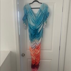 Multicolor Ombre Ruched Dress